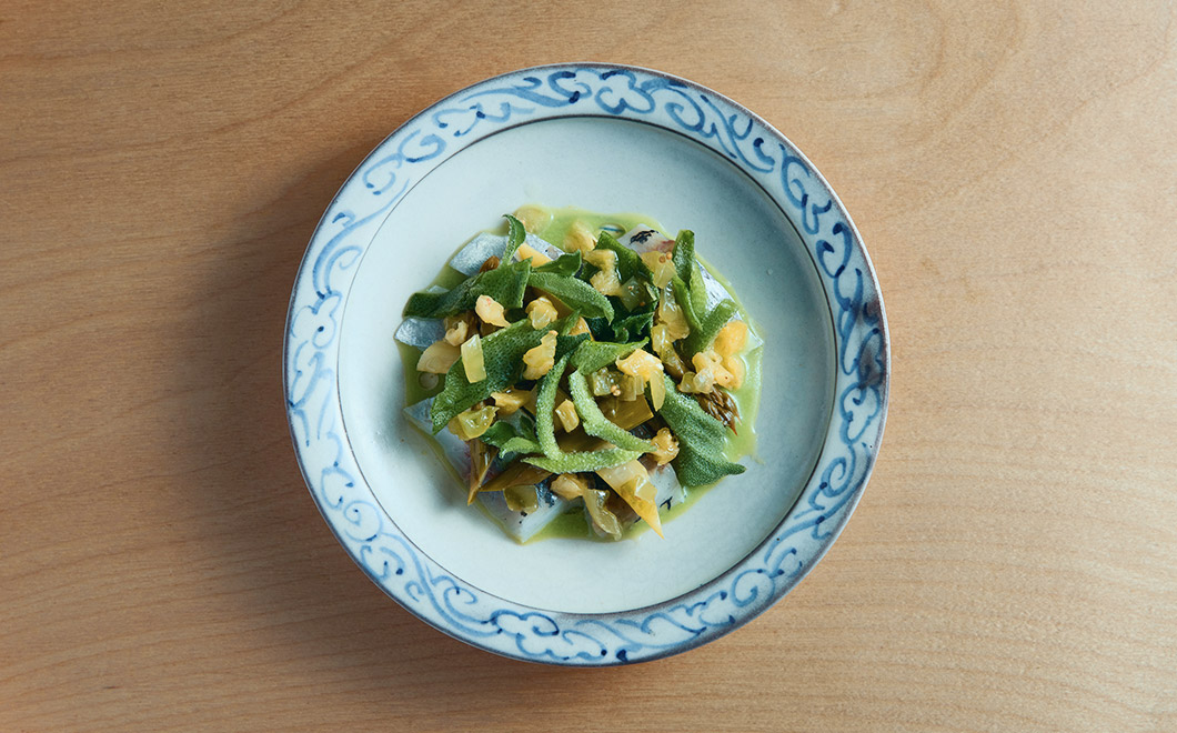 鰺 アスパラガス レタスソース